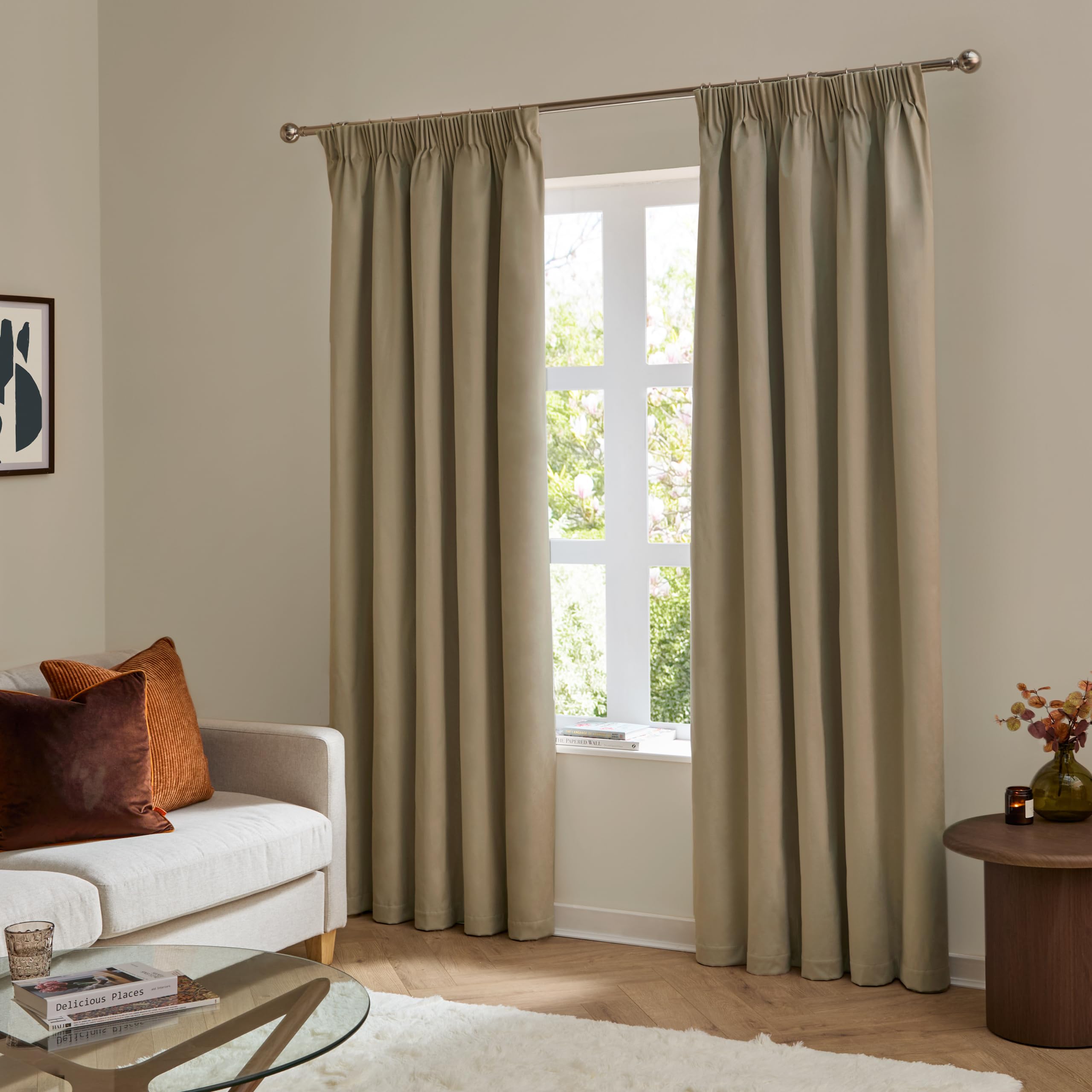 Furn The Ultimate Velvet Room Darkening Pencil Pleat Curtain Pair in Brown | Size: 117cm width x 183cm drop