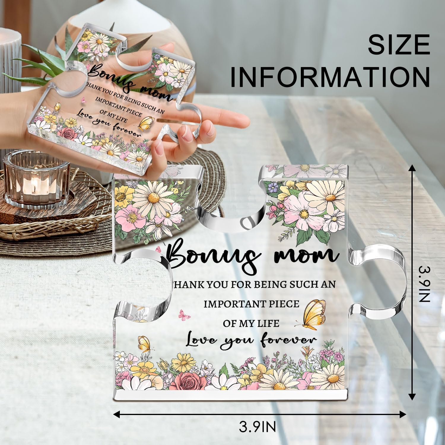 Bonus Mom Gifts from Daughter Son 3.9 Inch Step Mom Plaque Mothers Day Gift for Bonus Mom Stepmom Birthday Gifts Mom Christmas Gifts - Image 3