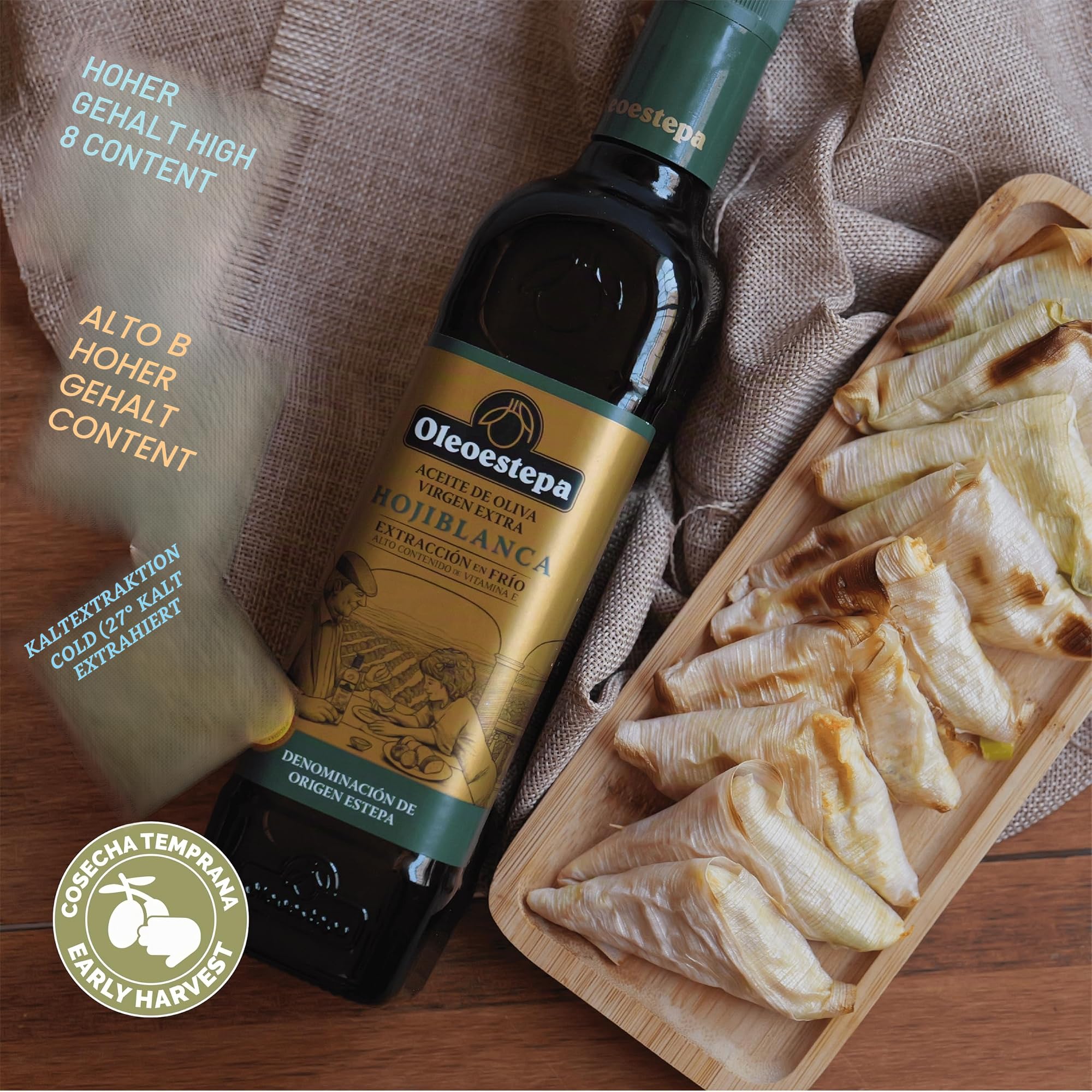 Oleoestepa Hojiblanca – Natives Olivenöl Extra 5L – DOP Estepa – Kaltpressung – Hojiblanca-Monovarietät – Fruchtig-grünes Aroma mit Noten von Gras, Apfel und Artischocke