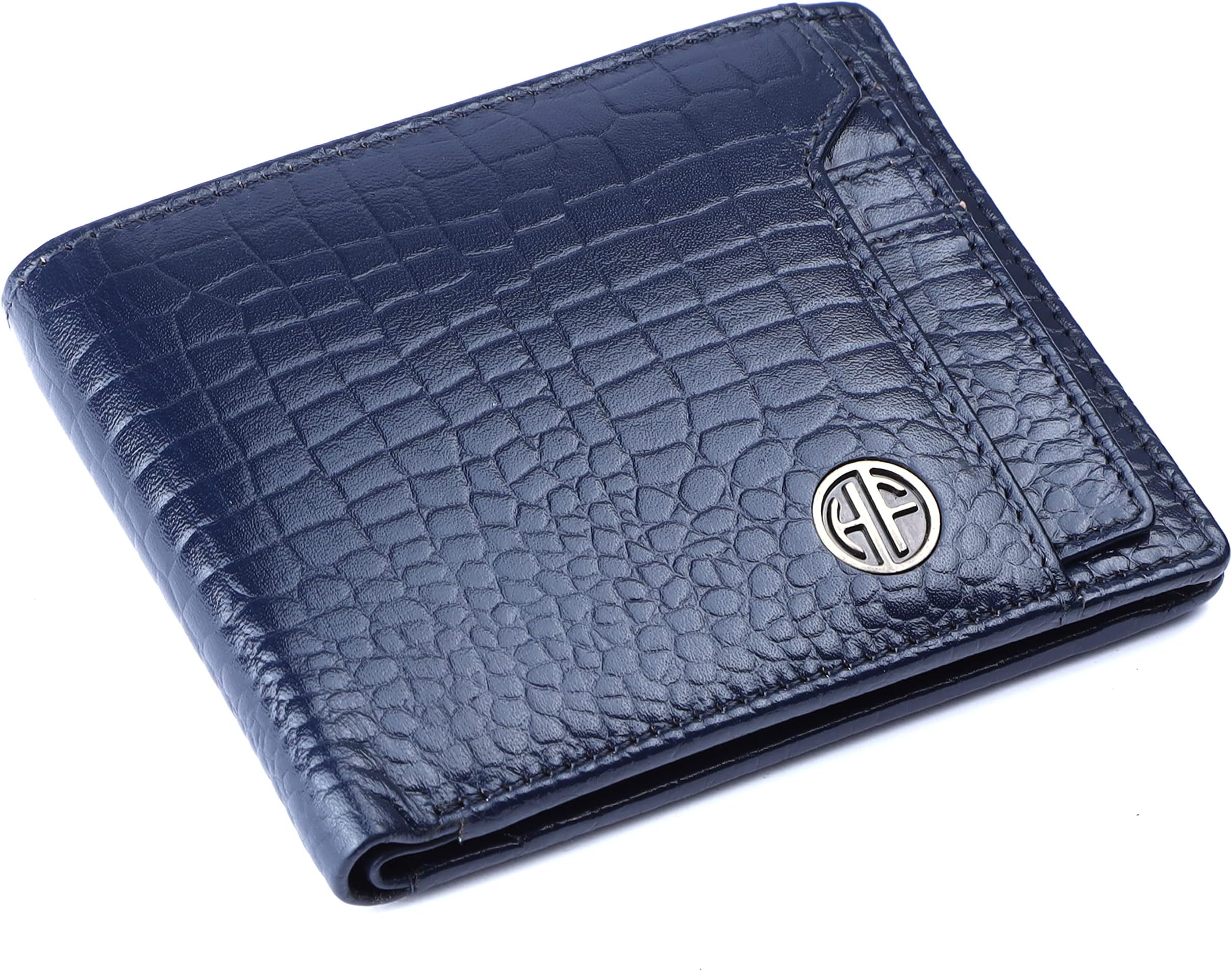 HAMMONDS FLYCATCHER RFID Protected Premium Genuine Leather Wallet for Men HF577V, Croc Blue, Minimalist
