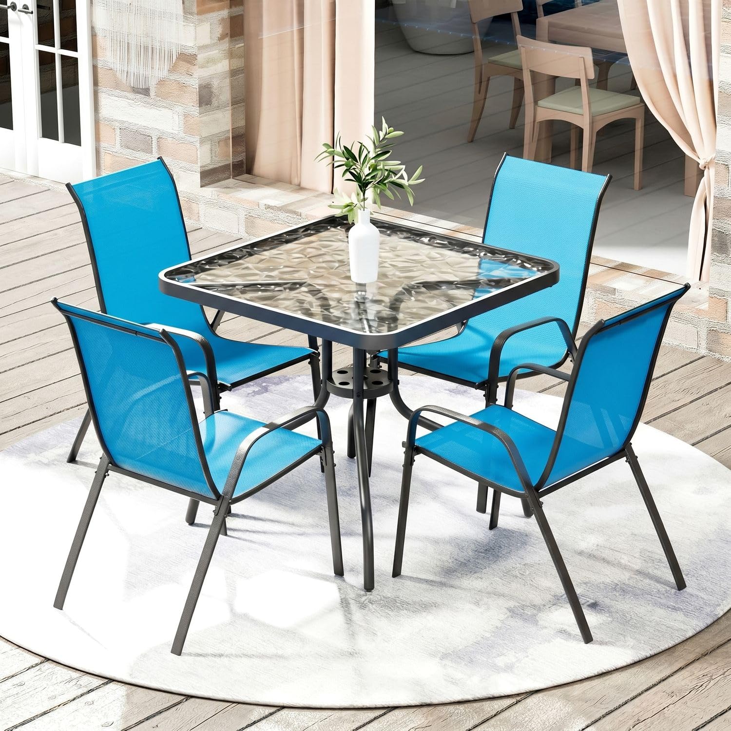 5 piece patio dining set with umbrella Arlopu Pieces Outdoor Set, Glass Table and Textilene Chair Sports &  Leisure 94.5 inches long x Color:Obsidian Purple / Carbon Black Trek Wahoo 20 Trail