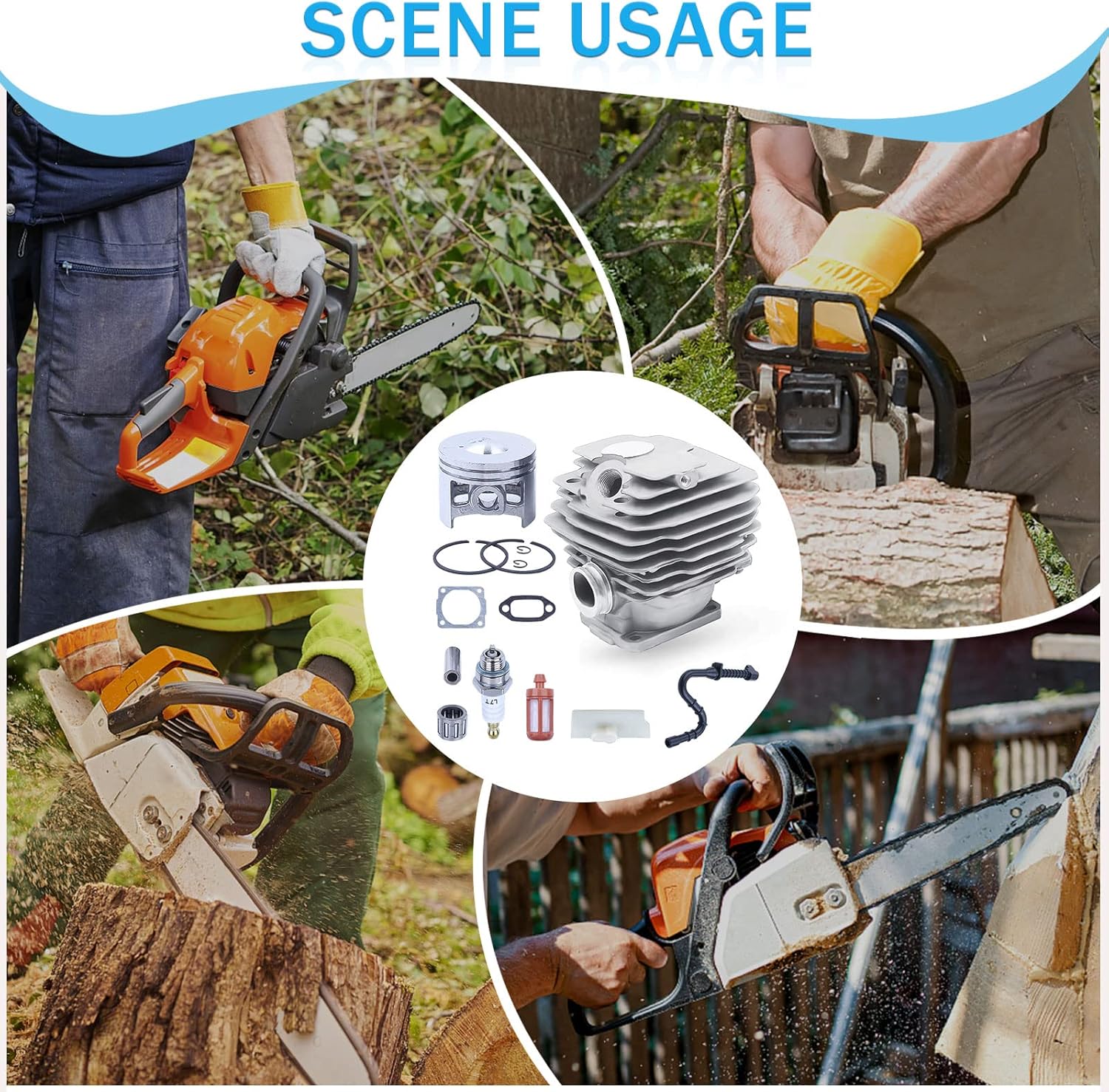 46mm Chainsaw Super AV WB Cylinder Piston Gasket Kit For Stihl 028 with Fuel Line Fuel Filter Spark Plug Cylinder Gasket Muffler Gasket Needle Bearing Bar Stripe Replacement parts for 1118 020 1203