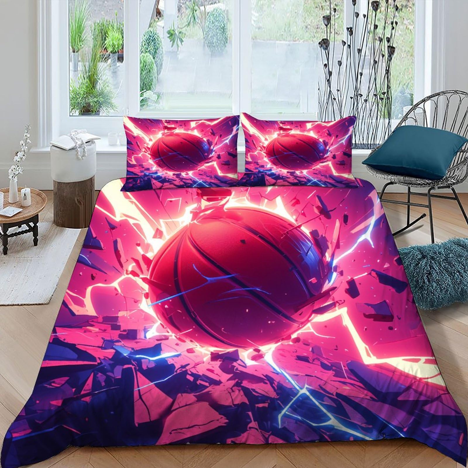 Parure de lit basket 220x240 pour chambre d'ado et adulte déco sport avec housse et taies
