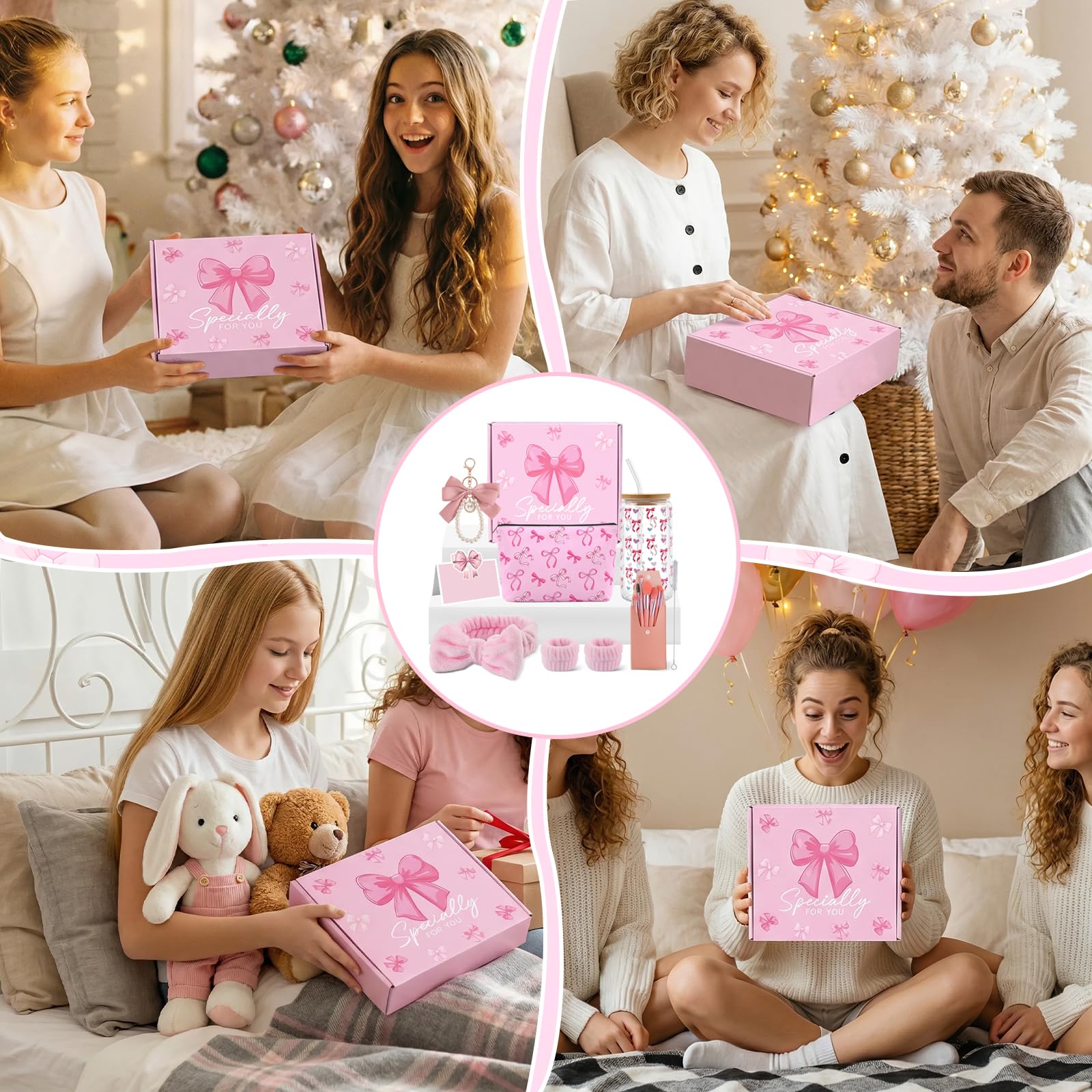 Cadeaux pour Filles de 9 10 11 12 13 14 15 16 Ans,Coffret Cadeau Femme,Anniversaire Fille Trousse, Verre, Pinceaux Maquillage Bandeau, Carte