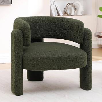 Accent Chair for Living Room, Modern Sherpa Barrel Chair, Upholstered Living Room Chairs with 3 Legs, Comfy Armchair Reading Side Chair for Bedroom, Office, Apartment, Green