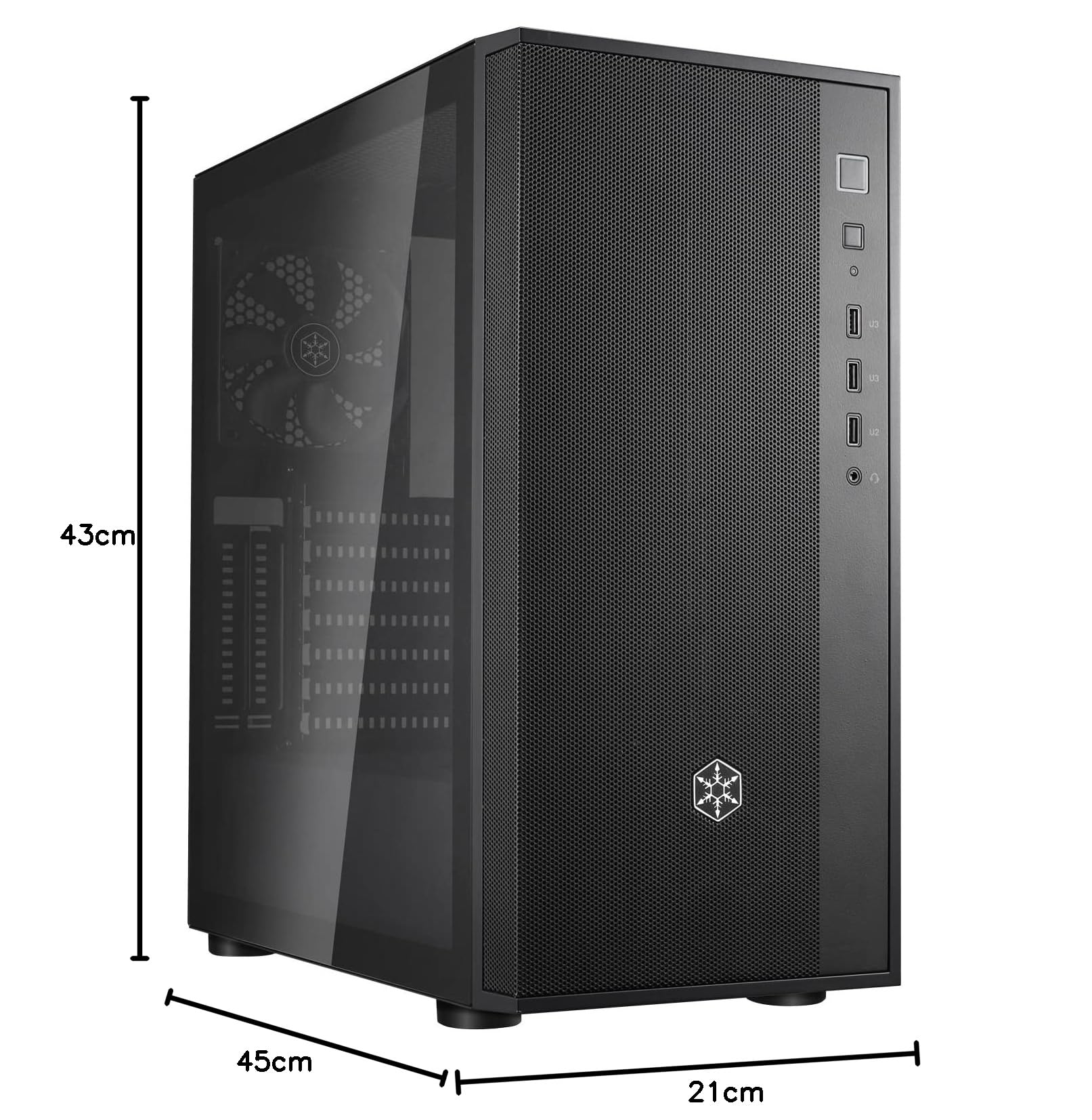 Silverstone FARA R1 V2- FARA R1-V2 Tower ATX case per computer, pannello frontale in rete, pannello laterale in vetro temperato, nero, SST-FAR1B-G-V2