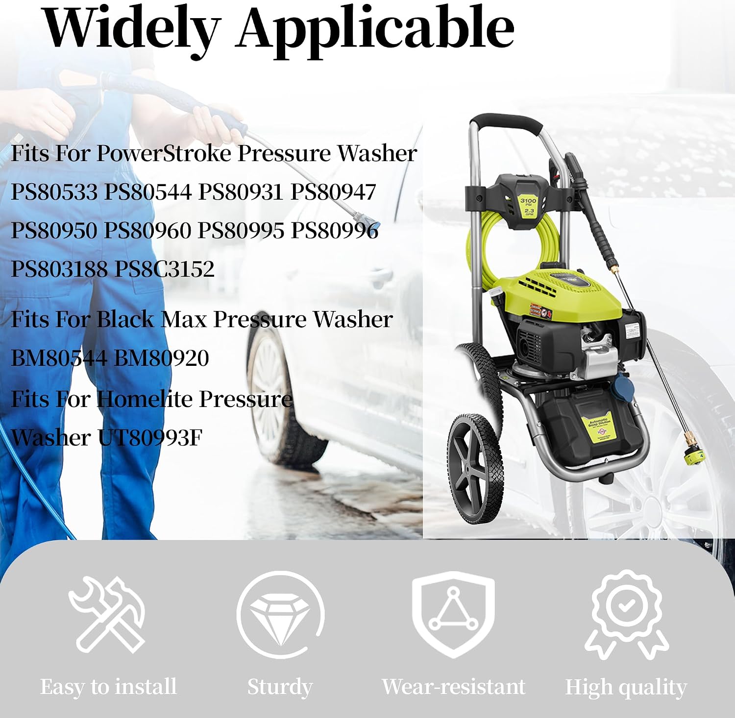 308451053 Pressure Washer Wheel Compatible with for Ryo-bi & Hom-elite & Black-Max Pressure Washer UT80993F BM80544 RY80942 PS80544-2 Pack Hub is 12 in x 1.75 in 1/2