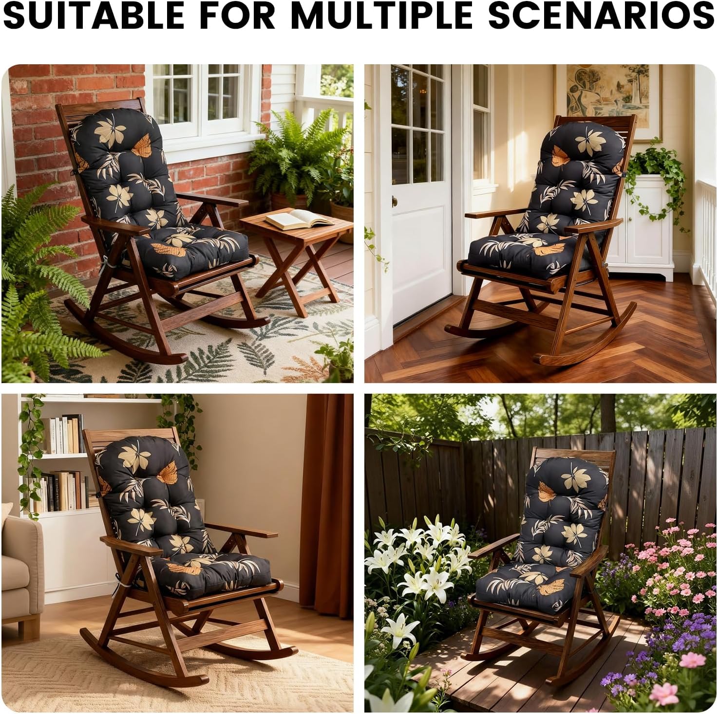 Rocking Chair Cushion, Waterproof Patio Chair Cushions with Ties, Back Pads for Indoor/Outdoor Furniture, High-Back Adirondack & Glider Chair Replacement Cushions,Autumn-Leaves