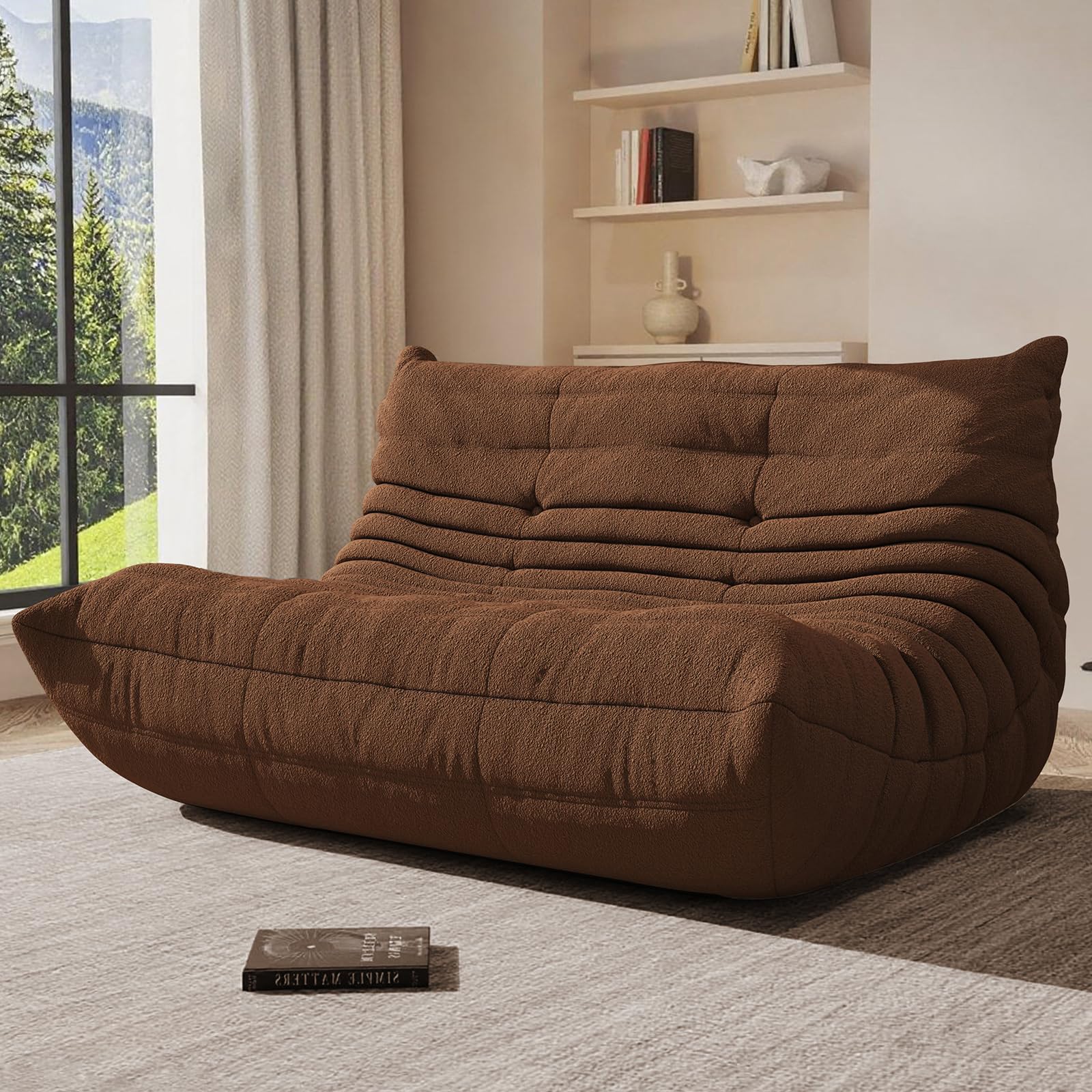 Giant Bean Bag Chair for Adult, Cozy Boneless Fireside Accent Loveseat Chair,Memory Foam Floor Sofa, Comfy Lounge Couch for Bedroom Small Living Room Apartment Daily Relax(Coffee,Loveseat)