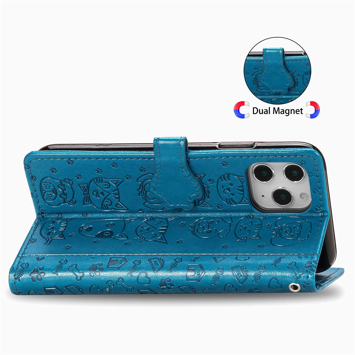 Custodia Portafoglio IPhone 12 Mini Con Cane E Gatto - Pelle Flip Case Con Porta Carte E Supporto, Rosa Oro