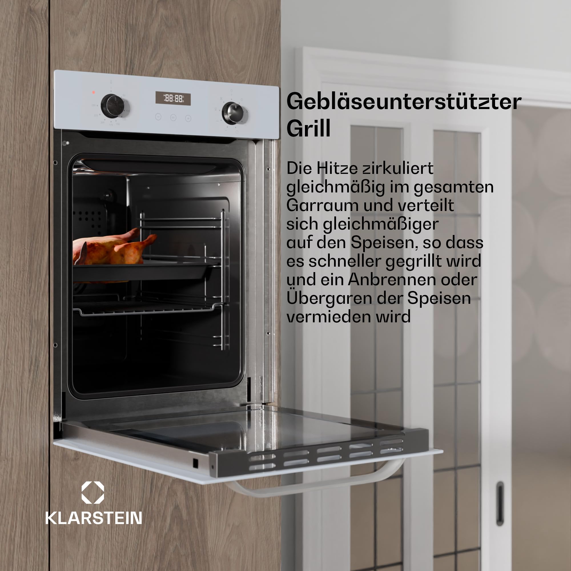 Klarstein SmartSlim Einbaubackofen - 45 cm, 49 L, 9 Funktionen, Dampfreinigung, Abnehmbare Glastür, Energieklasse A, Schwarzes Glas, Digitaler Timer, Backofen Einbaugerät