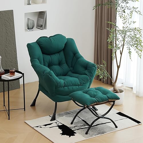 Silla perezosa moderna con reposapiés plegable, silla de lectura con acento de salón (verde oscuro)
