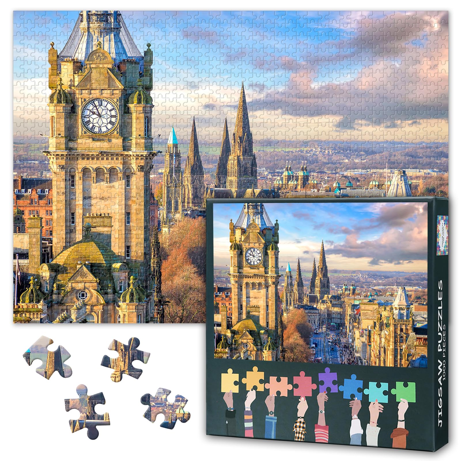 Old Town Edinburgh Puzzles for Adults 1000 Pieces, Edinburgh Castle Jigsaw Puzzles, Adult Puzzle for Adults, Educational Fun Games or Toys for Elders Friends 20X27 INCH