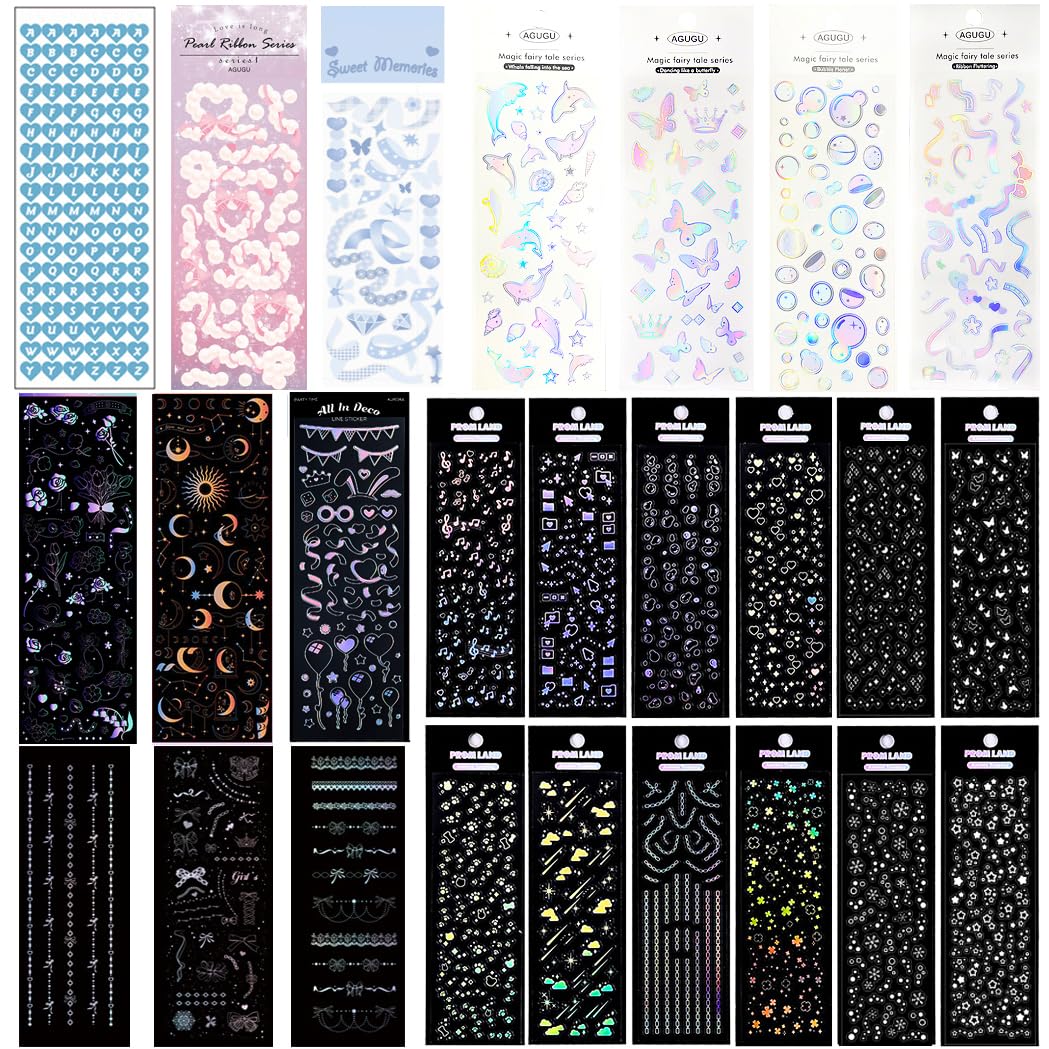 25 Sheets Laser Flashing Deco Stickers Set, Decor Kpop Stickers. for Photocards, Headphones, Water Bottle, Phones, laptops, Planner, Diary Decoration