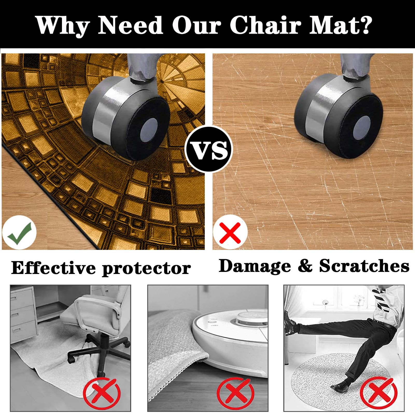 Tappeto Sedia Gaming Tappeto Salvapavimento Antiscivolo Protettore del Pavimento Antigraffio Tappeto per Sedia con Ruote Tappeto per Sedia da Ufficio per Pavimenti Duri Parquet Laminato 70 x 100 cm