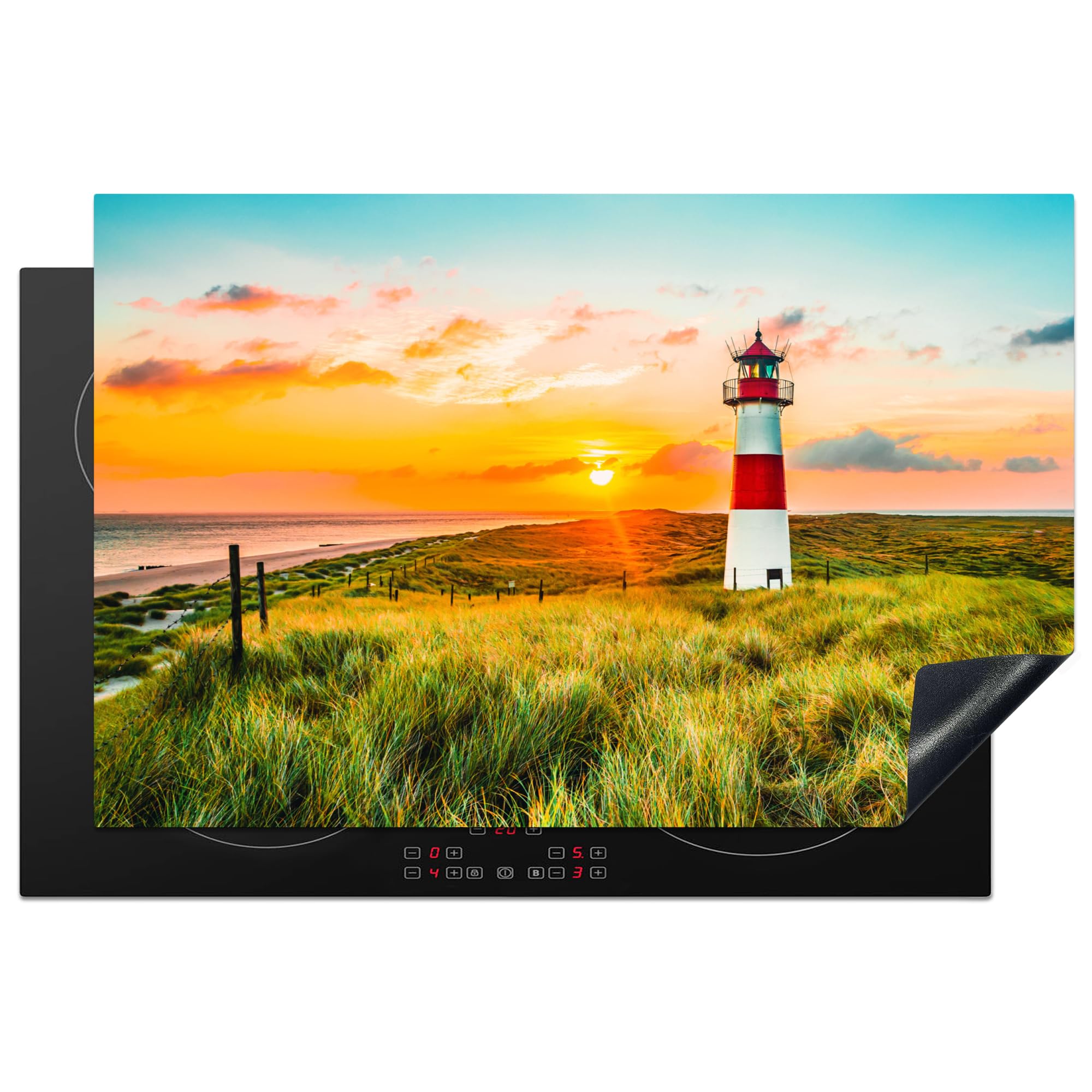 KitchenYeah© Induction Hob Cover Protector Mat 20.5"x31.5" / 80x52 cm Kitchen Universal Ceramic Covers for Electric Cookers Vinyl Lighthouse - Nature - Sun - Landscape - Grass - Beach