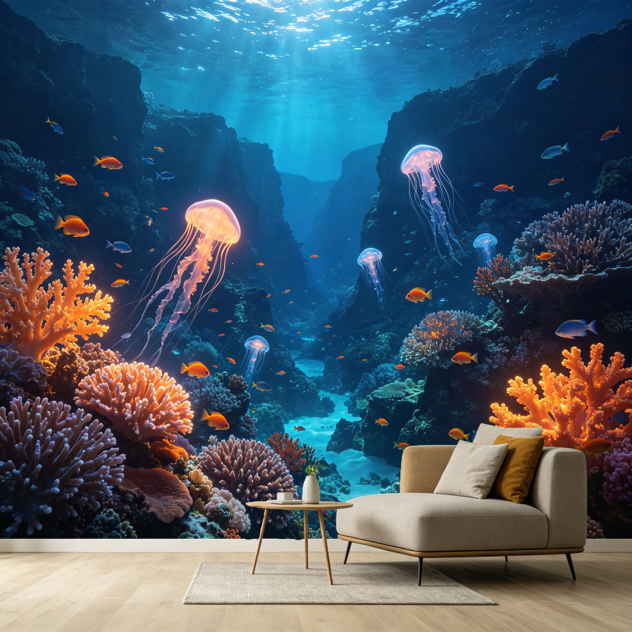Custom Size Wall Murals Deep Ocean Marine 3D Underwater Jellyfish Tropical Reef SelfAdhesive Wall Fabric Removable Large Wallpaper for Photo Living Room