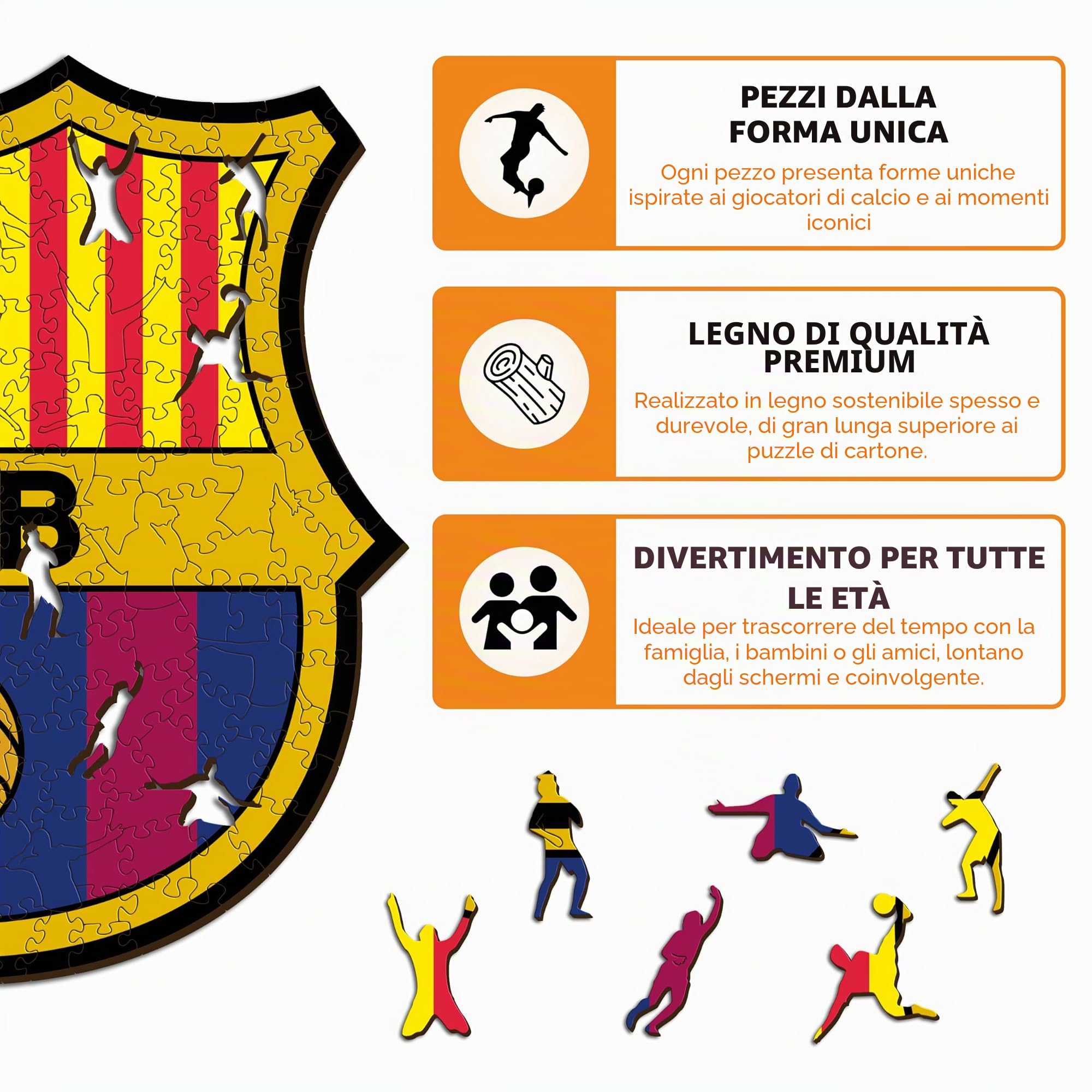 Iconic Puzzles, Barcellona Logo, Prodotto Ufficiale, Puzzle in Legno per Adulti e Bambini, Legno 100% Sostenibile