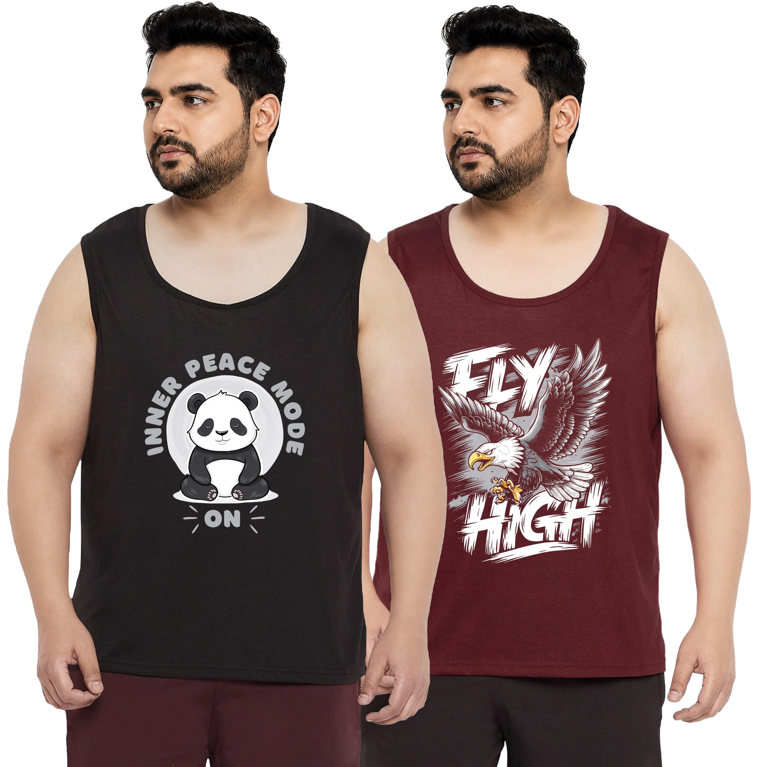 Cotton Printed Plus Size Vest for Men | Round Neck, Regular Fit, Sleeveless Plus Size | Men's Tank Top | 3XL, 4XL, 5XL | Perfect for Workouts Gym | A16 | Combo Pack of 2-picture-22