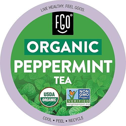 FGO - Cápsulas K-Cup de té de menta orgánico, 24 cápsulas compatibles con Keurig, té de hierbas naturalmente sin cafeína, té de menta prémium con