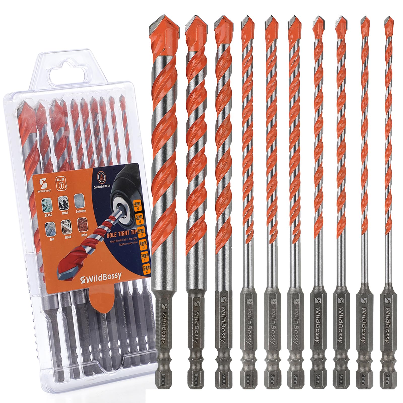 Concrete Carbide Drill Bits Hex Shank Masonry Cement Tile Drill Bit Set for Glass/Brick/Plastic/Cement/Tile 4mm-12mm (10PCS) 4mm-12mm Flat-tip Type