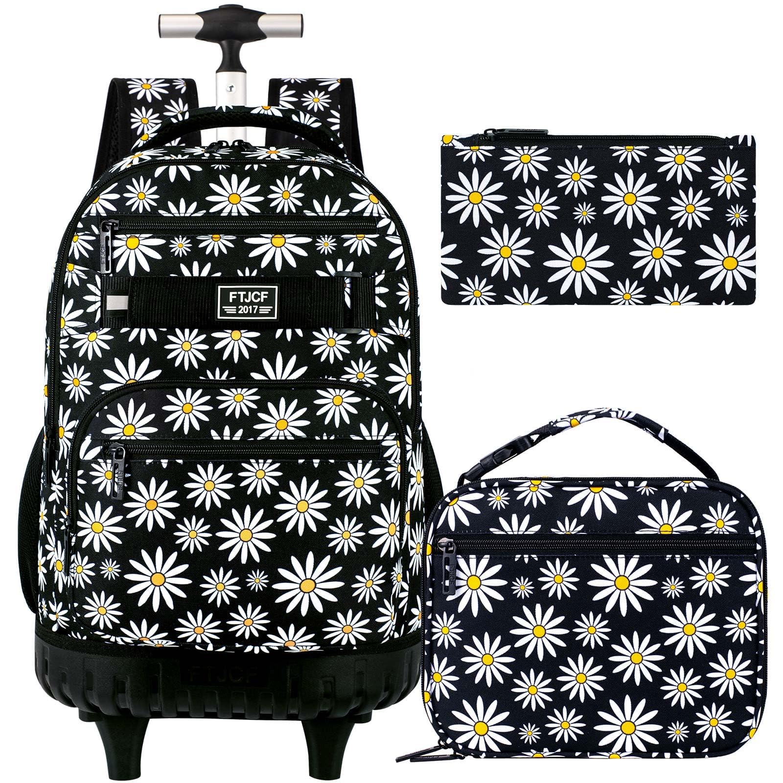 Rolling Backpack for Womens and Mens Adults Wheeled Bookbag with Lunch Box for Girls and Boys