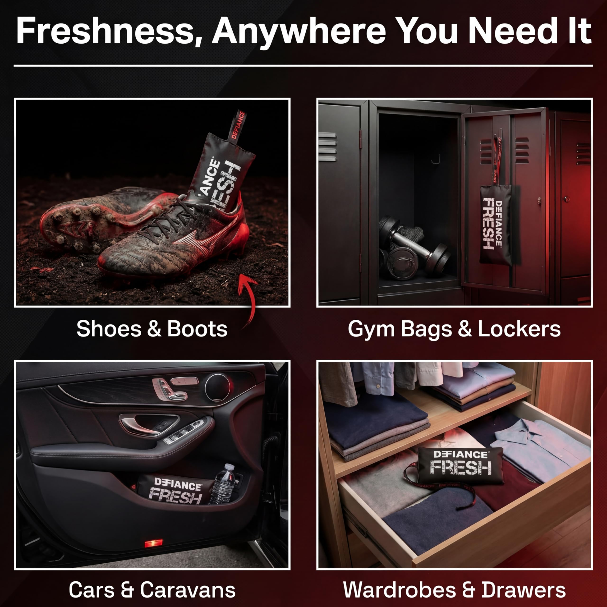 Defiance Fresh - Desodorante para botas y zapatos, como se ve en Dragons' Den, bolsas desodorizantes reutilizables para zapatos malolientes, eliminador de olores de zapatos, ambientador y absorbente