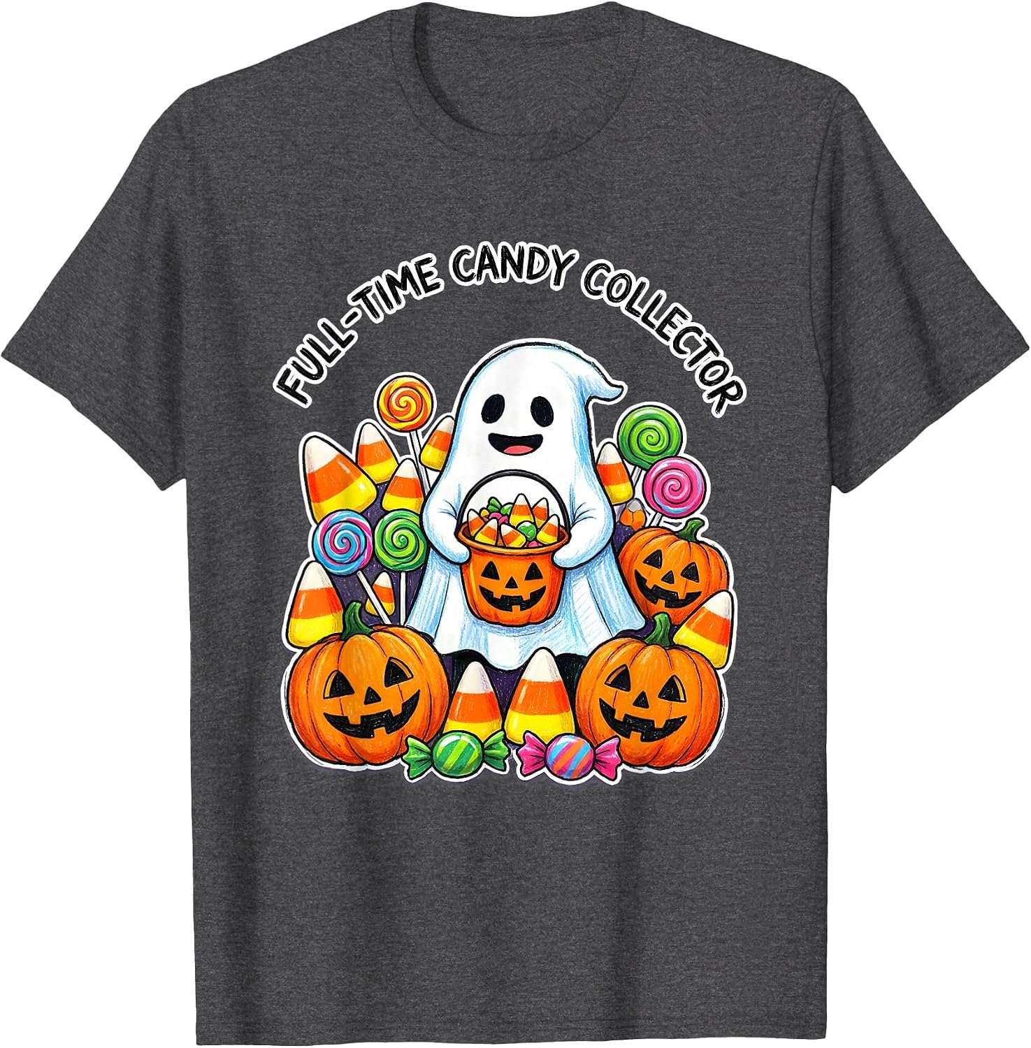 Men's Full-Time Candy Collector Halloween Kids Design T-Shirt image 4