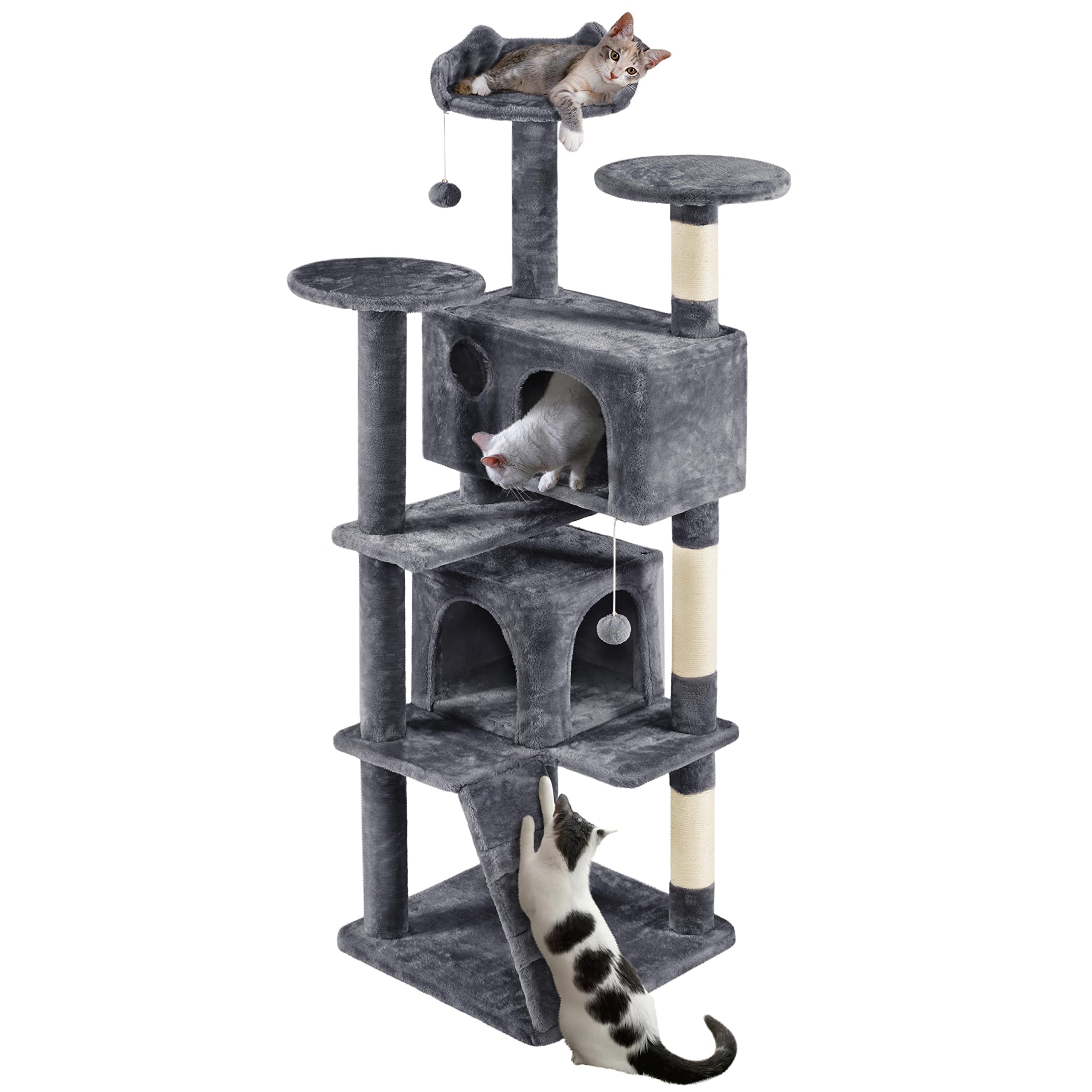 costoffs Cat Tree, 178cm Cat Tower for Indoor Cats, Multi-Level Cat Condo w/Scratching Posts and Dangling Balls, Dark Grey