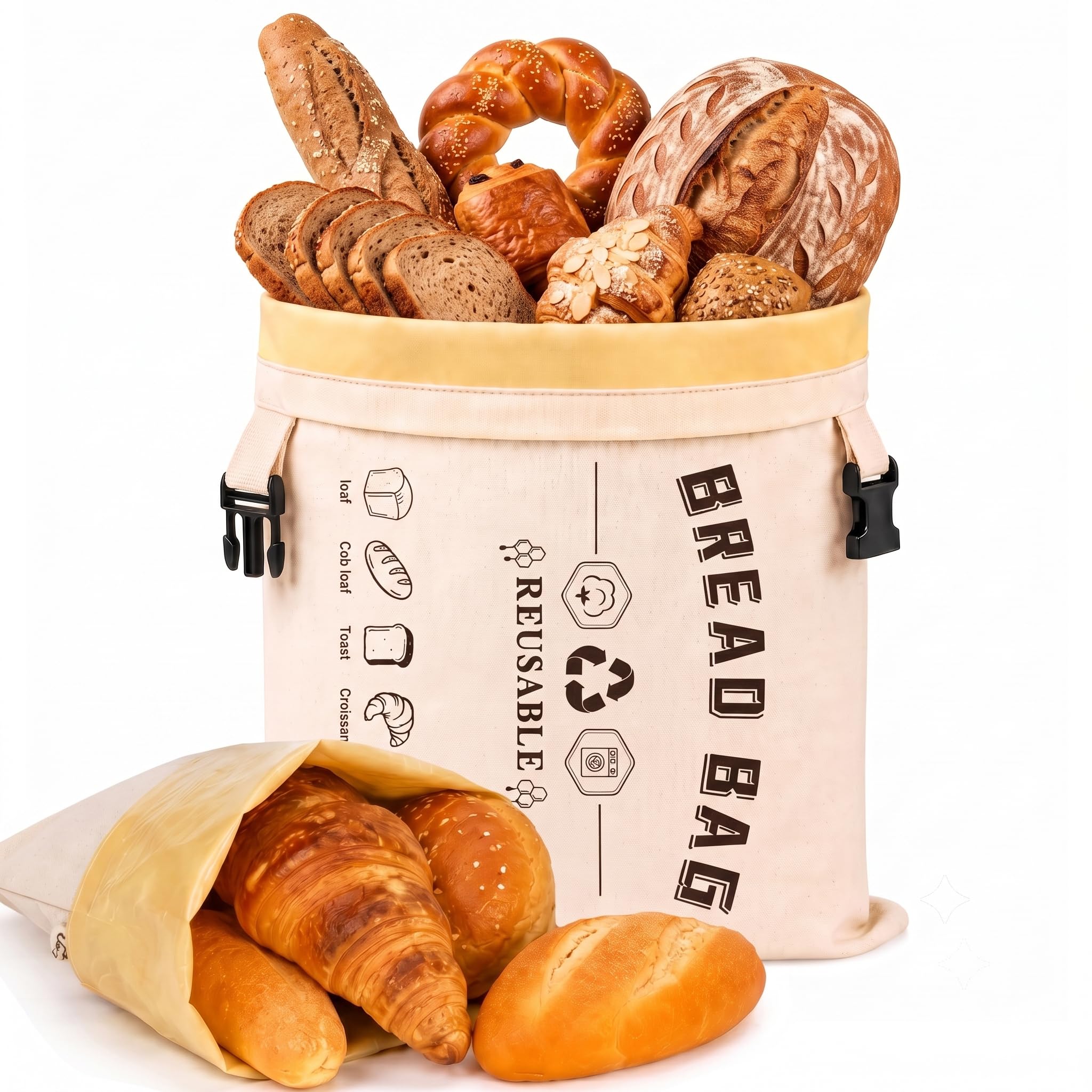 Beeswax Bread Bag (32x43cm) for Homemade Sourdough - Reusable Loaf Guard Beeswax Bag - Natural Storage Bakery Bags to Keep Food Fresh