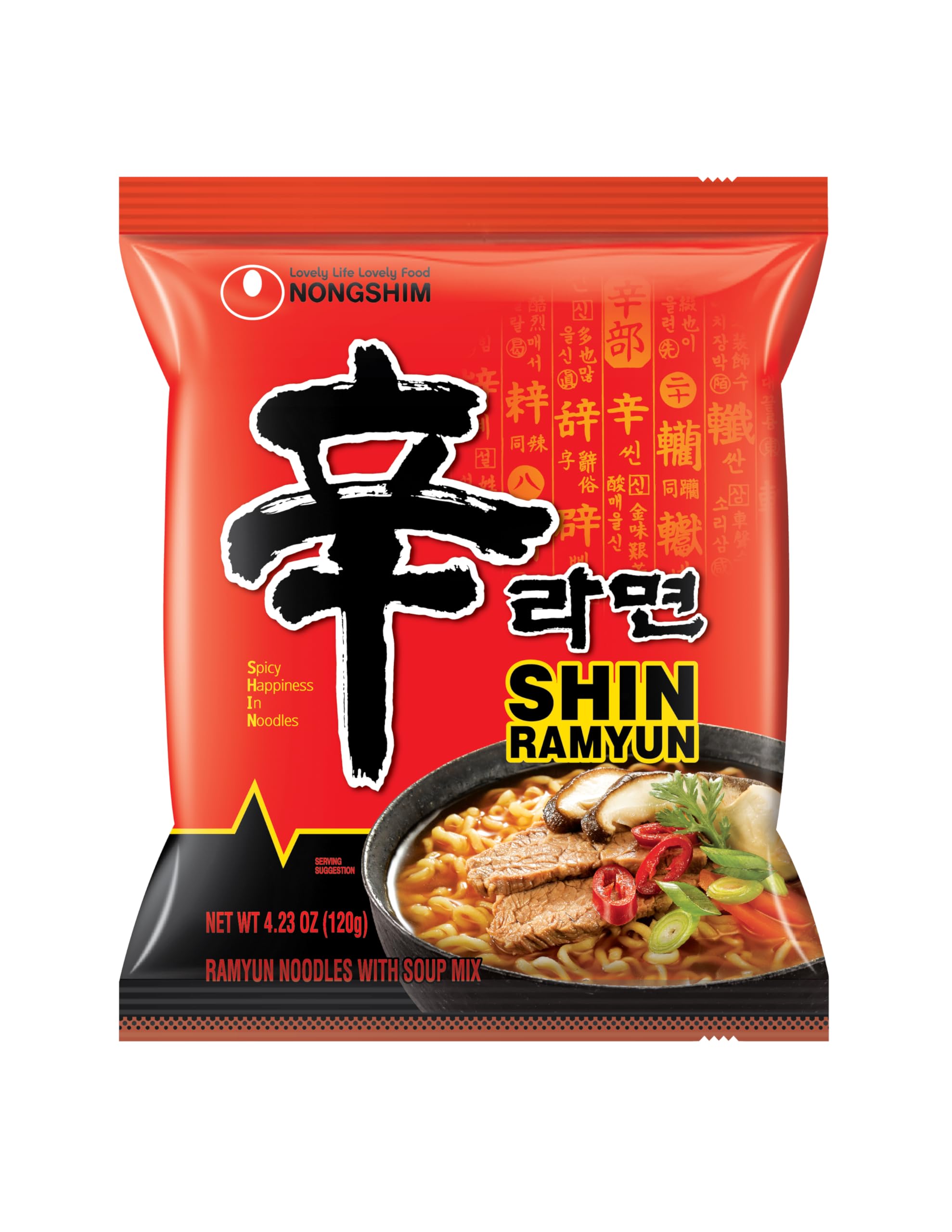 Nongshim Ramen Noodles, Gourmet Instant Ramen, Premium Microwavable Noodle Soup, Spicy Shin, Family Pack, 4.23 Ounce (Pack of 20)