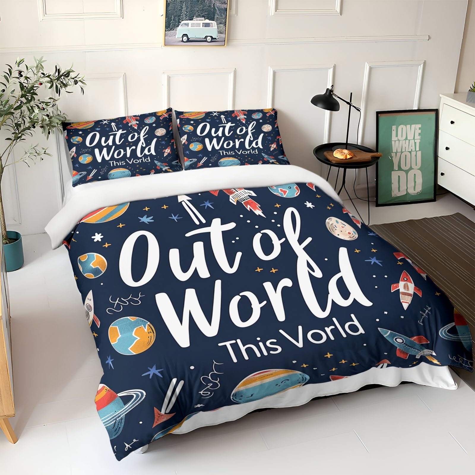 Set copripiumino da 240 x 220 cm, per bambini, ragazzi e ragazzi, per letto singolo, stampa cartoni animati, motivo pianeta, copripiumino stampato, con chiusura lampo e federa da 80 x 80 cm