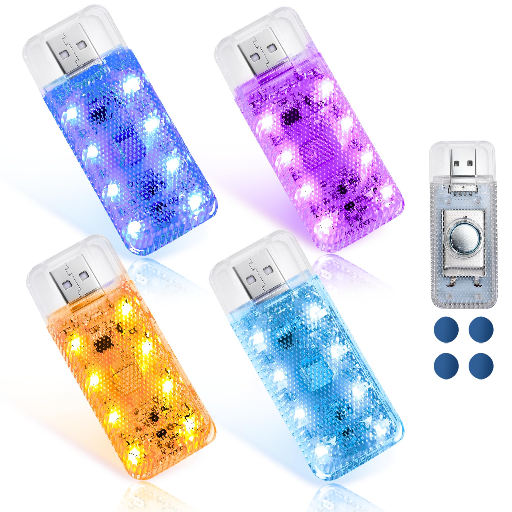 LINFGWNF 4 PCS Car LED Lights, USB Plug-in Rechargeable 8 High-Brightness,Portable Touch Control Dimmable Night Light for Car/Bedroom/Party/Holiday