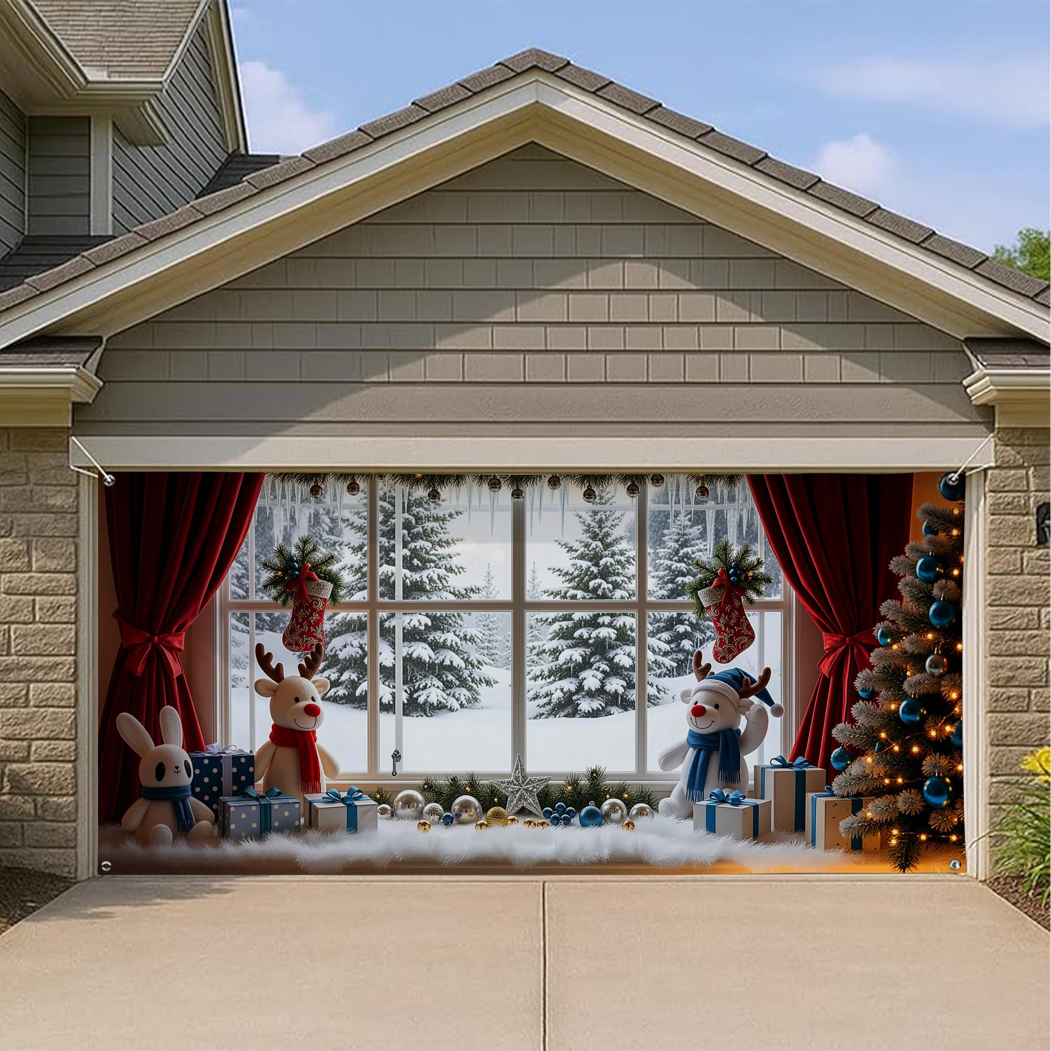 Décoration de garage extérieure de Noël et grand tissu festif de 395cm