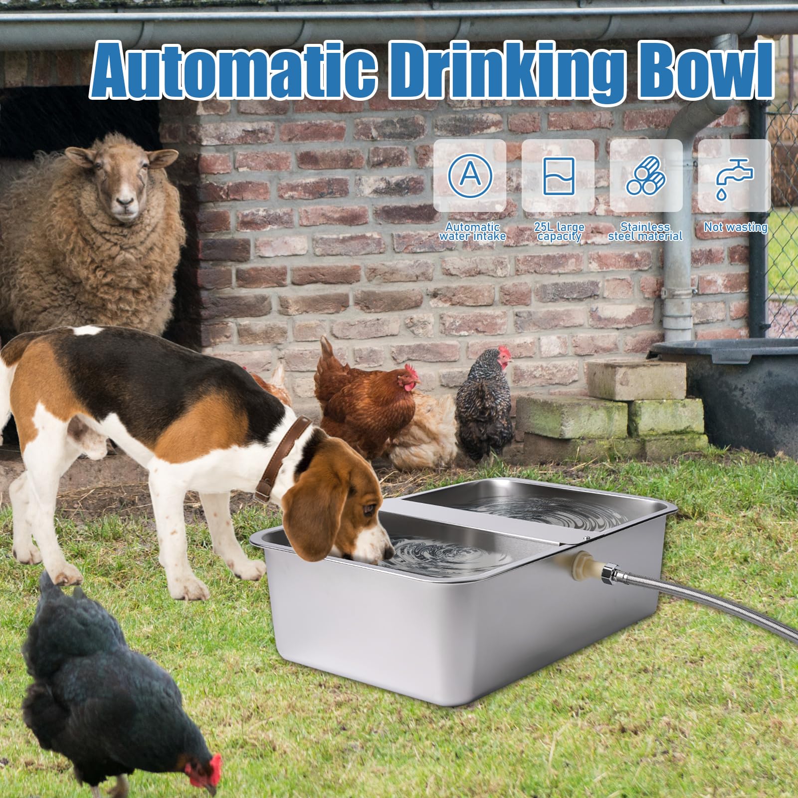 Bebedero Automático para Perros de 25 litros en Acero Inoxidable Extragrande, Ideal para Perros de Raza Grande, Gatos, Gallinas y Todo Tipo de Ganado