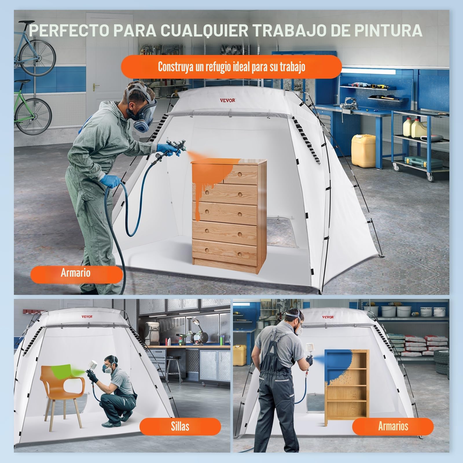 VEVOR Carpa de Pintura Portátil 228x158x158 cm Cabina de Pintura en Aerosol Plegable Oxford 210D Tienda de Pintura con Película Desechable para Muebles de Gran Tamaño Bricolaje de Estación de Pintura