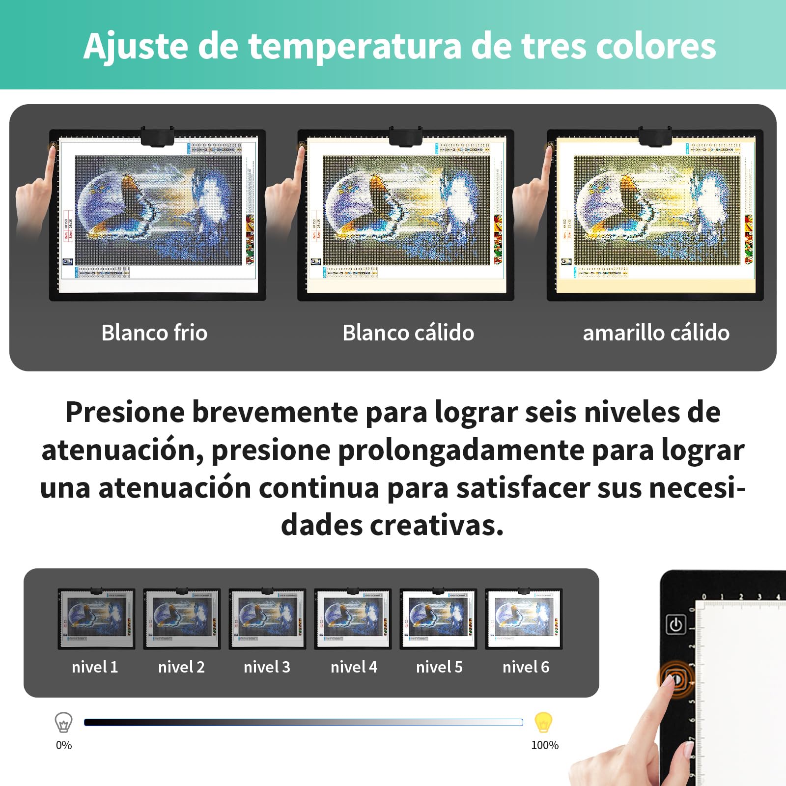 elice Mesa de Luz A3 con soporte/Clip,Recargable Mesa de Luz Dibujo con 2500mAH Batería,Atenuación de seis niveles,adecuada para pintura de diamantes 5D,Artesanía,Bocetos,Animacion,Tatoo Dibuja