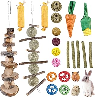 BAIFULAI 21 Stück Kaninchen Spielzeug Beschäftigung Kauspielzeug, Hasen zubehör mit apfelstäbchen Timothy Heu Sticks, Kleintiere Molar Zahnpflege für Hamster Meerschweinchen Papagei product image