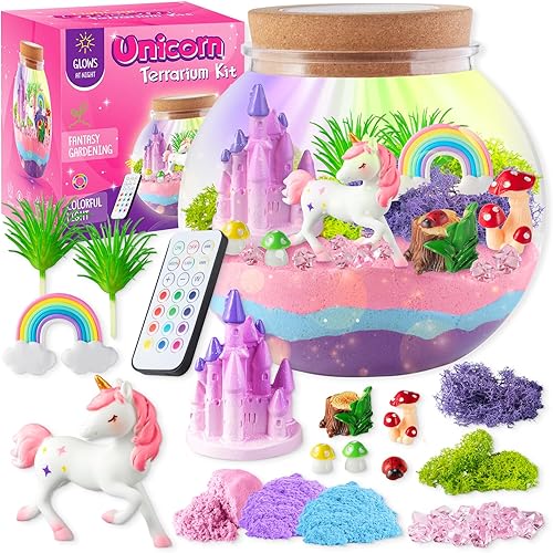 Kit de terrario iluminado de unicornio para niños, luz nocturna LED, regalo de cumpleaños para niñas de 4, 5, 6, 7, 8 a 12 años, juguetes de