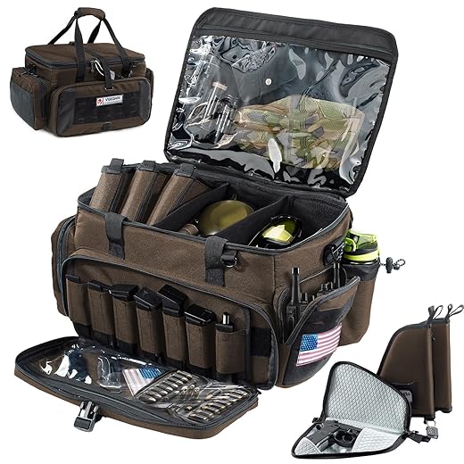 VIGEGARI Large Pistol Range Bag Shooting - Tactical Gun Range Bag with 3 Pistol Cases, Gun Bags for Handguns, Gun Bag for Men, Ammo Bag, Gun Carrying Duffle Bag for Gun Accessories