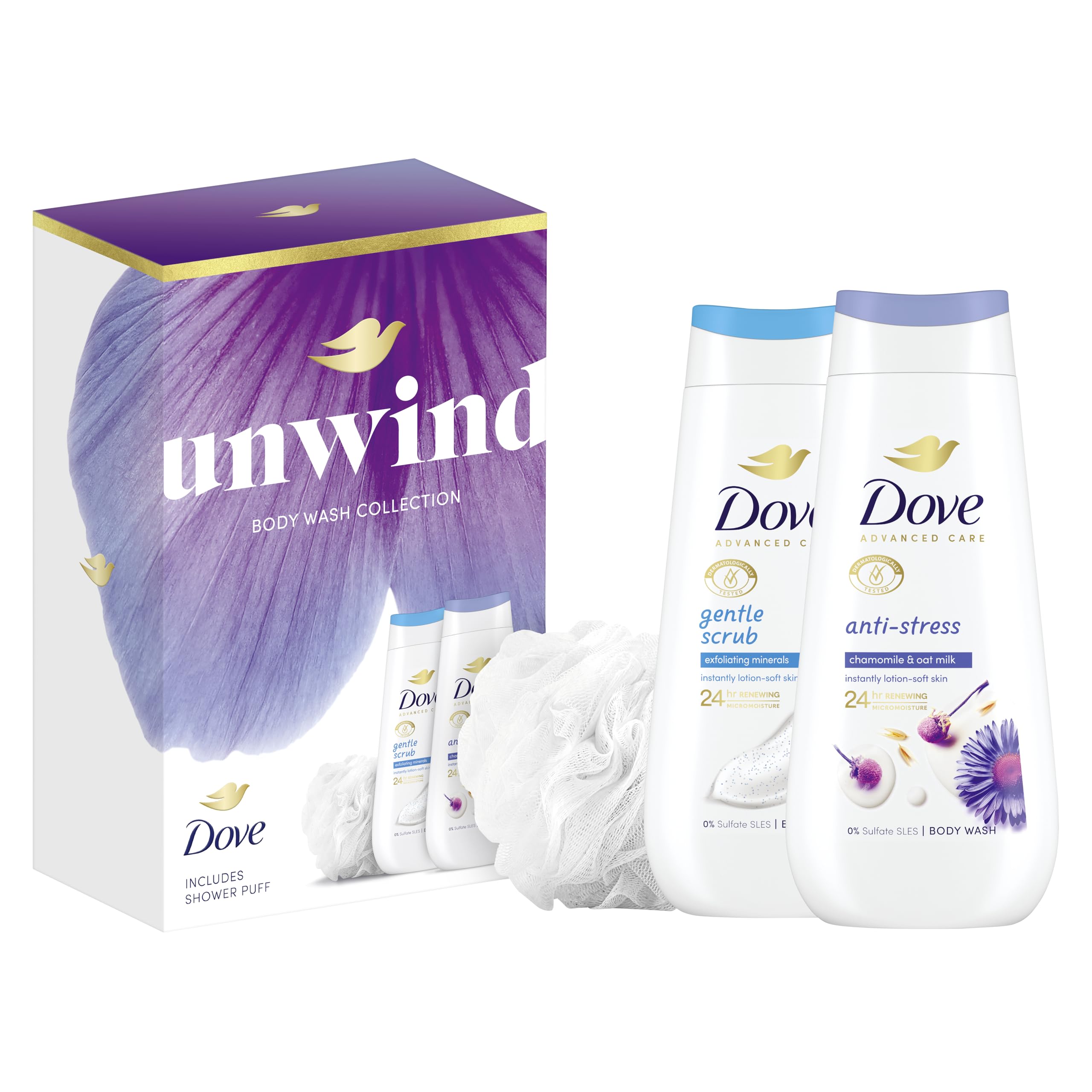Dove Gift Set Unwind Duo with two body washes and a Shower Puff perfect gift for her 2 piece, Multicolor, 225 ml - Image 2