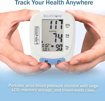Blood Pressure Machine - BP and Pulse Monitor for Heart Health with Digital LCD Screen, Memory Recall, Adjustable Cuff, and Storage Case by Bluestone