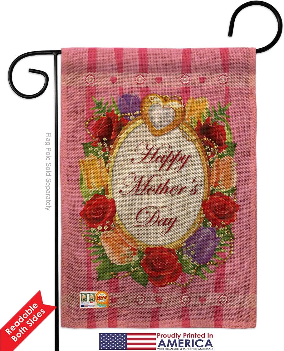 Happy Mothers Day Burlap Garden Flag Family Mother Mom Mama Grandma Love Flowers Parent Sibling Relatives Grandparent Small Decorative Gift Yard House Banner Double-Sided Made In USA 13 X 18.5