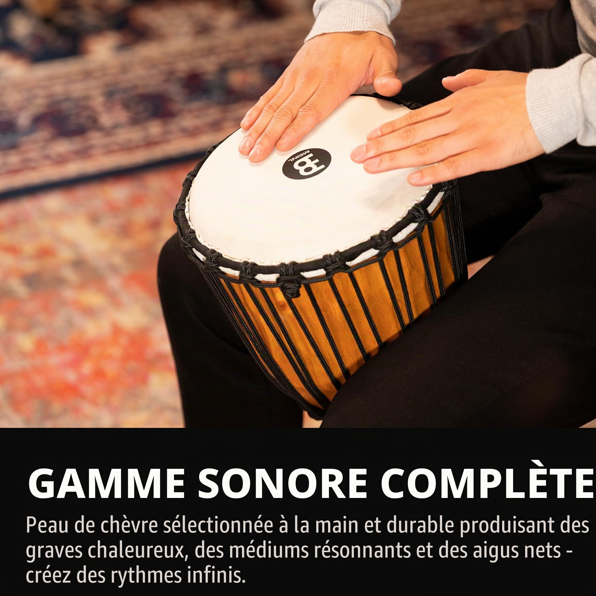 Meinl Percussion Djembe Nile À Cordes – Percussion à Main Moyenne Taille – Avec Peau de Chèvre – Diamètre 10 pouces – Acajou, Naturel (HDJ4-M)