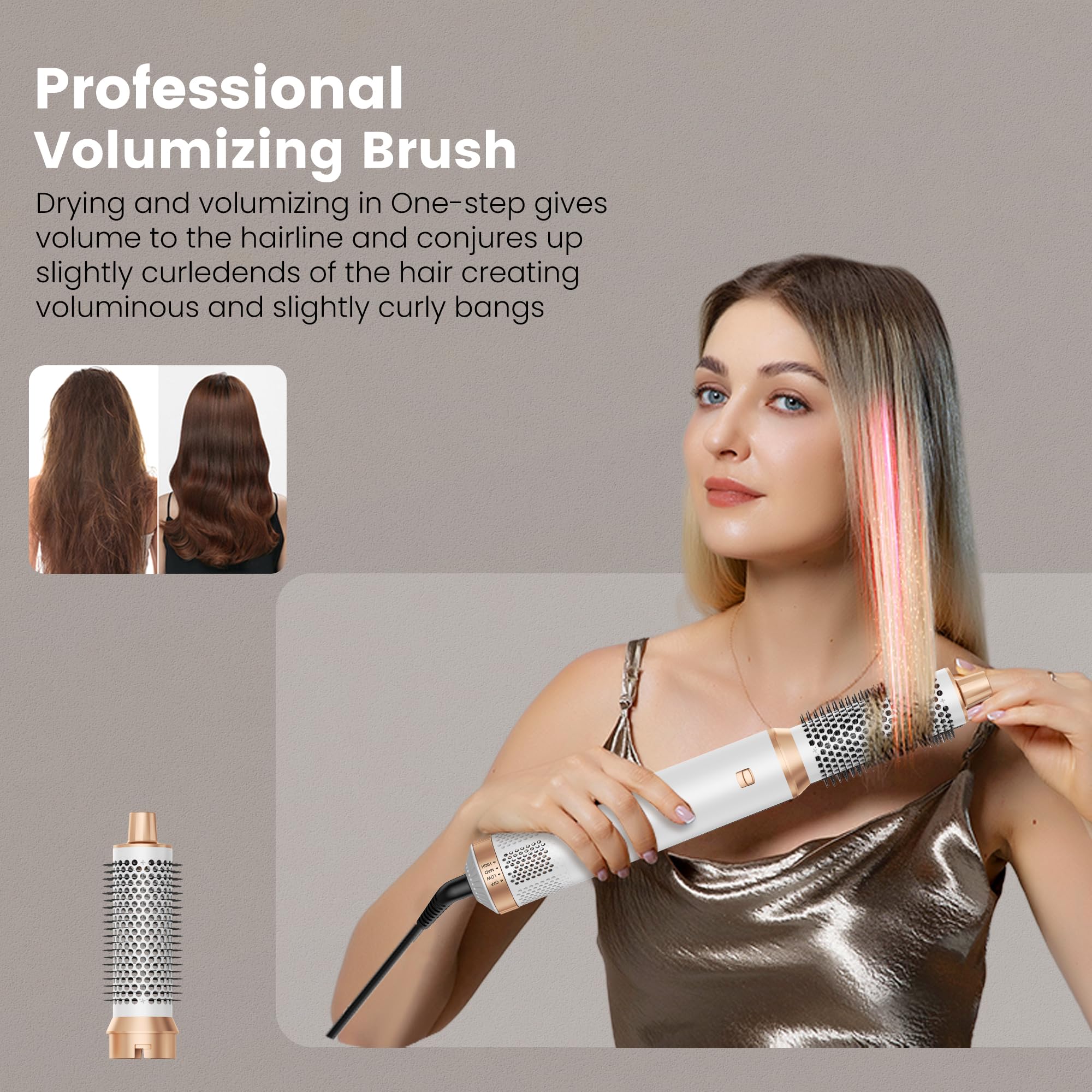 Air styler pro Secador 5 en 1 Secador Moldeador de Pelo 5 Cabezales Intercambiables 3 Temperaturas moldeador pelo Cepillo Secador Pelo uego de Brochas para Secar el cCabello