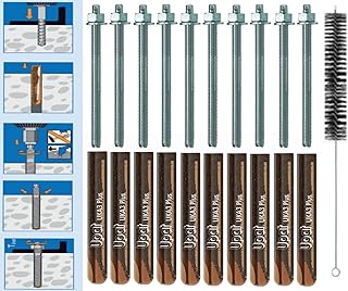 Schwerlastbefestigung SET M10x165mm VERZINKTER STAHL 5.8-10x Glaspatronen M10 + 10 Ankerstangen M10x165mm vz + Zylinderbürste/Klebeanker Ankerstangen