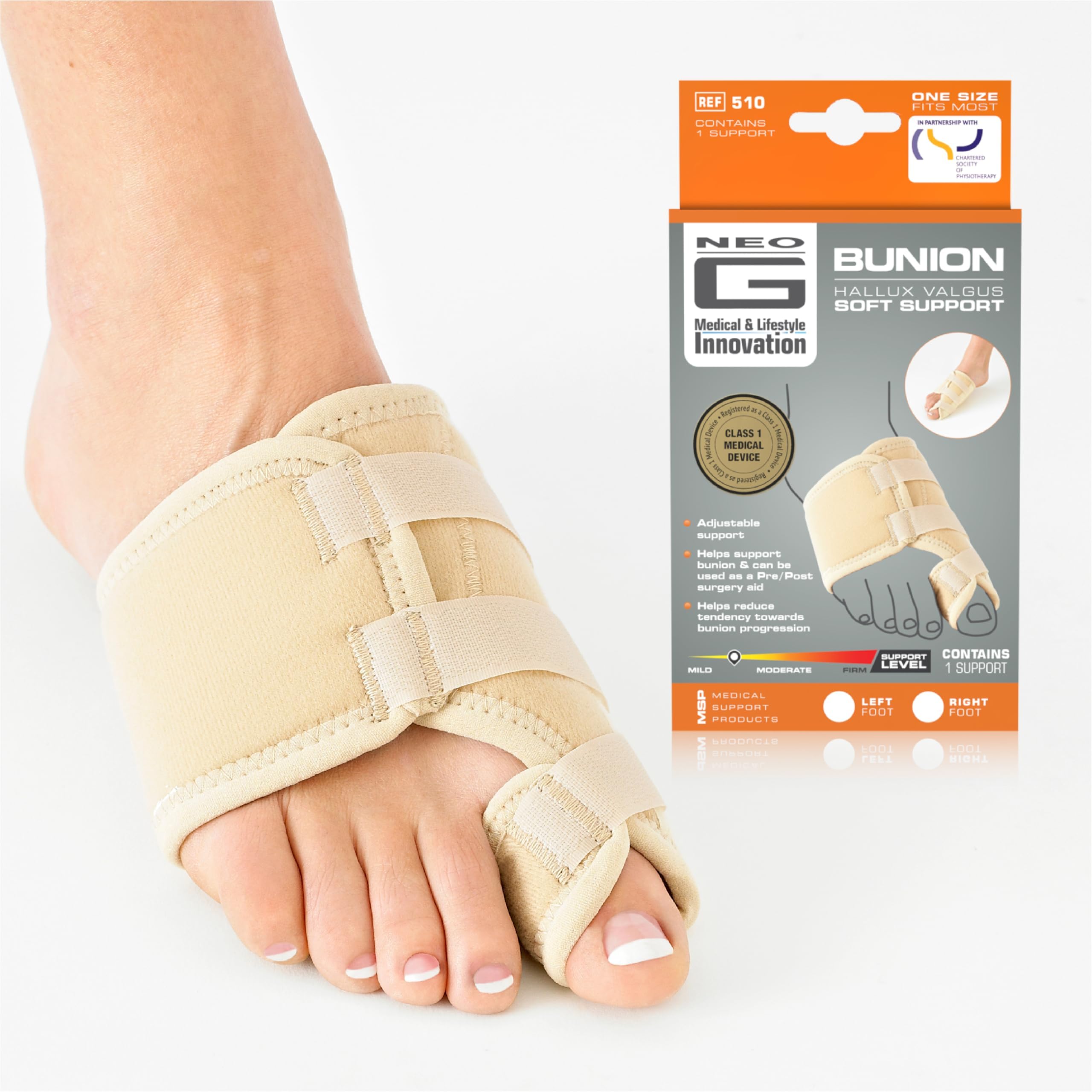 Neo-G Bunion Soft Support - for Big Toe Alignment, Hallux Valgus, Pre/Post-Operative Aid - Malleable Metal Splint - Class 1 Medical Device (Left)