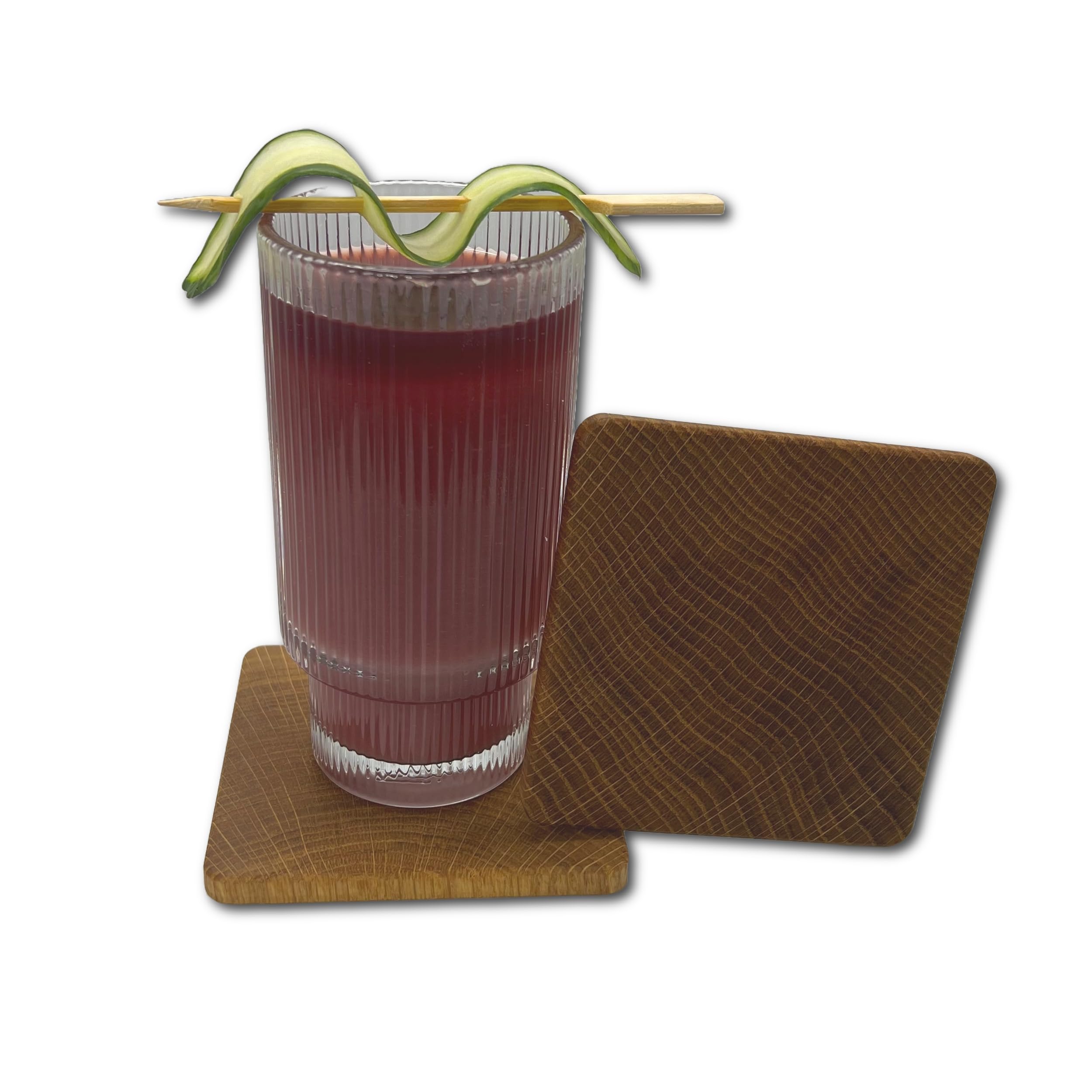 BUNBAN Set of 2 Elegant Coasters Made of Solid Oak Rustic Natural Oiled & Polished Drinks Coasters for Glasses, Cups, Bottle-Square Modern Table Decoration (10 x 10 x 1 cm) (Mix)