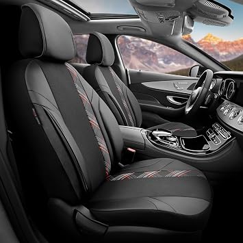 Otom Car Seat Covers for Front Seats, 2 Pieces Front Seat Cover Set, for Cars Trucks Vans SUVs - Horizon Design Black-Red