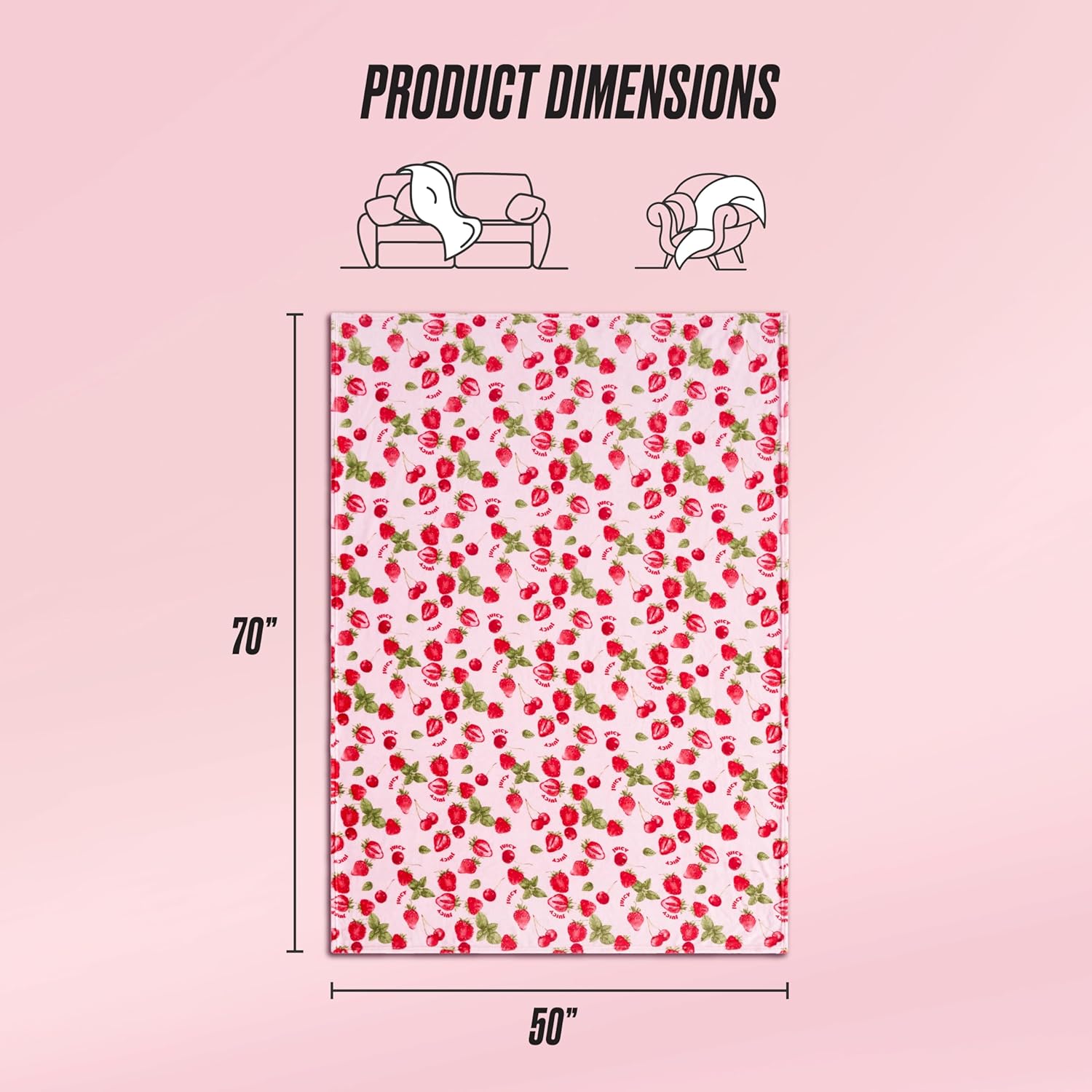Juicy Couture Berry Happy 50" x 70" Plush Throw Blanket, Pink - Decorative Blankets for Sofas, Throws for Chairs, and Beds - Image 2